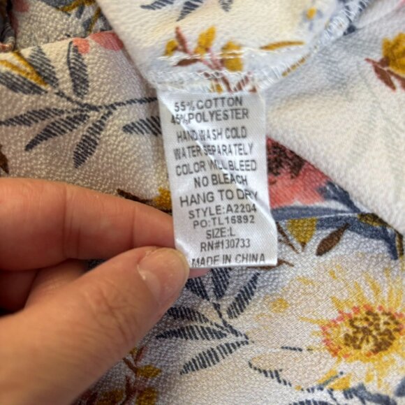 Umgee Floral Boho Long Sleeve V Neck Babydoll Dress Sz Large Cold Shoulder - Picture 8 of 8